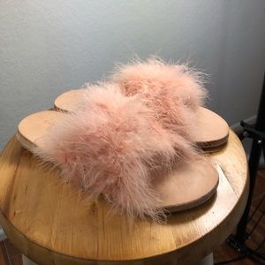 Brother Vellies Rose Marabou Lamu Slides